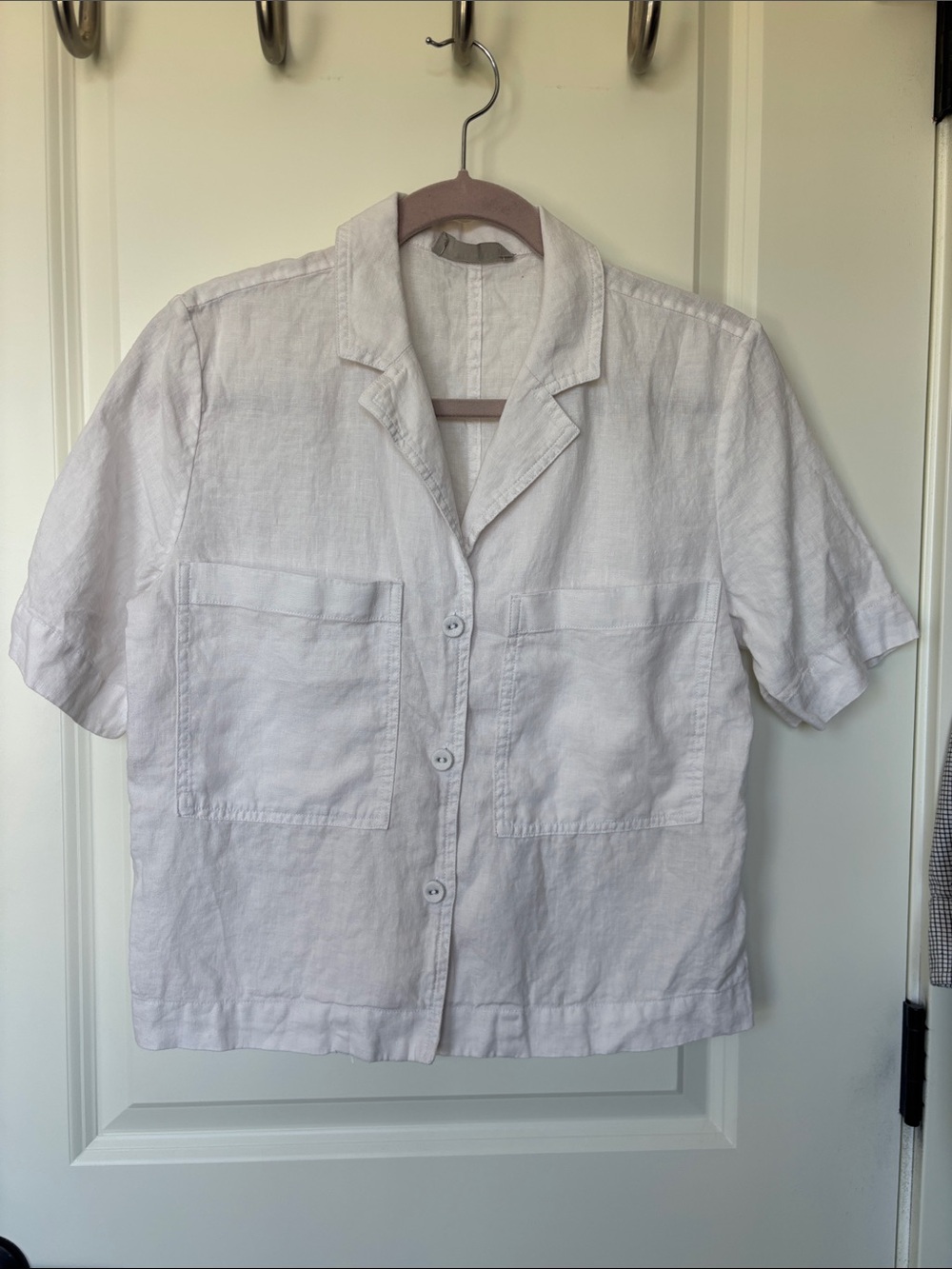 Everlane White Linen Short Sleeve Button Shirt